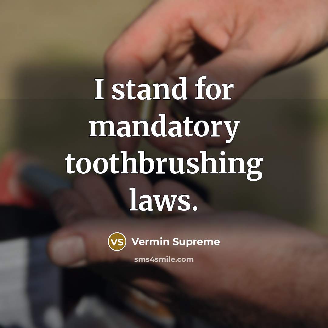 “I stand for mandatory toothbrushing laws.…” quote by Vermin Supreme