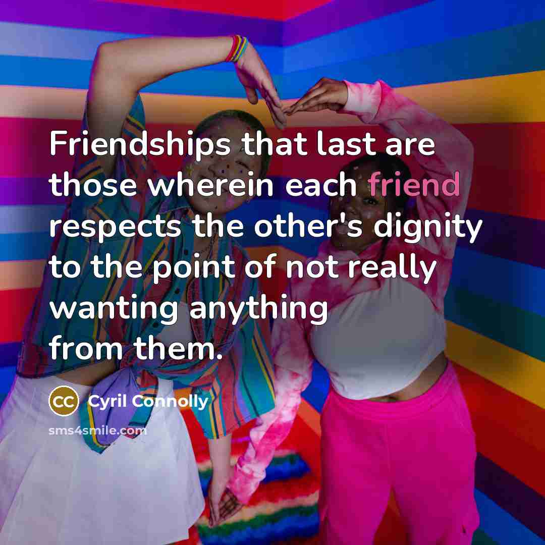 “Friendships that last are those wherein each friend respects the…” quote by Cyril Connolly
