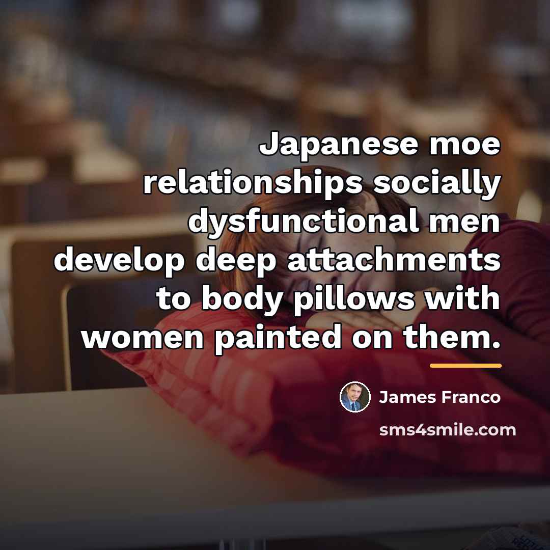 “Japanese moe relationships socially dysfunctional men develop deep attachments to…” quote by James Franco