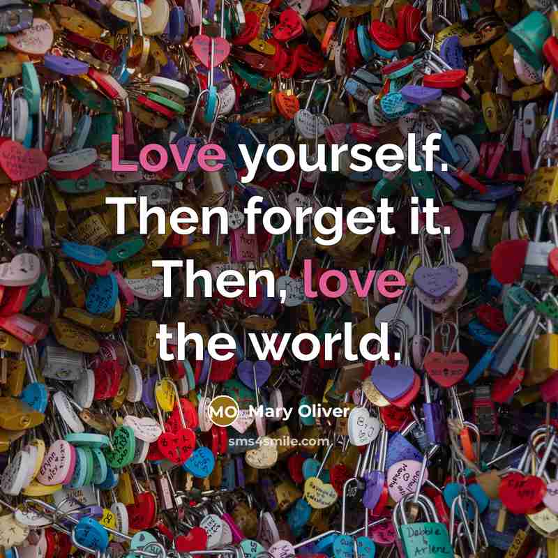 “Love yourself. Then forget it. Then, love the world.…” quote by Mary Oliver
