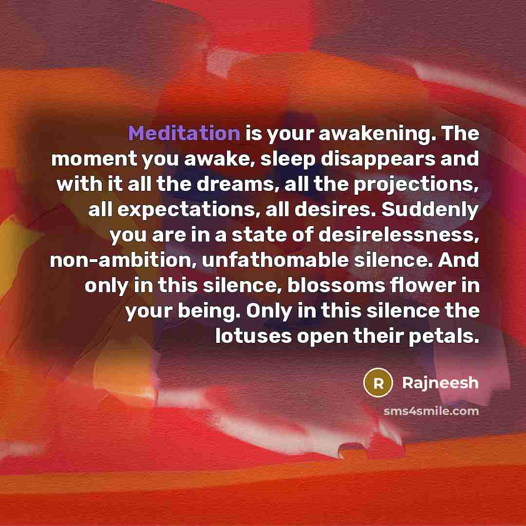 “Meditation is your awakening. The moment you awake, sleep disappears…” quote by Rajneesh