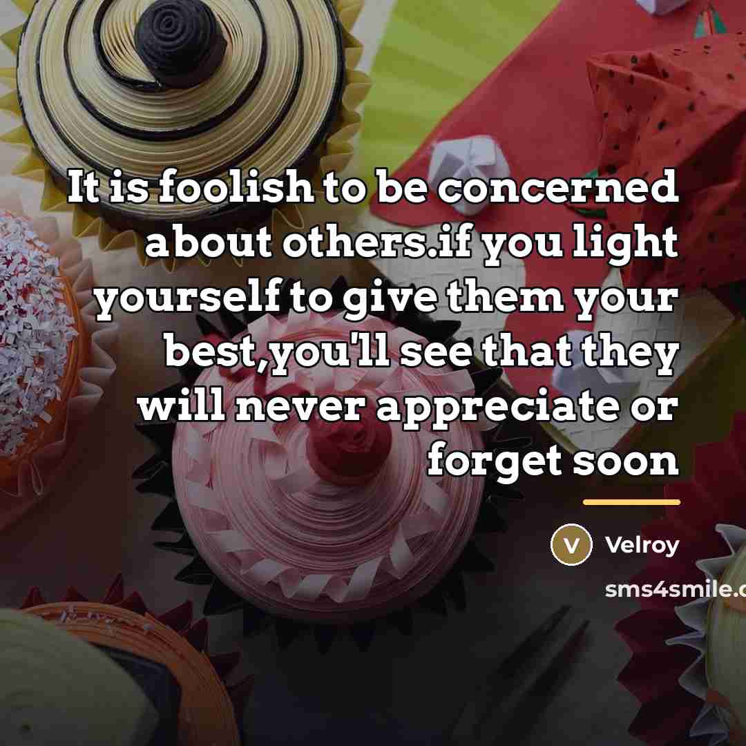 “It is foolish to be concerned about others.if you light…” quote by Velroy