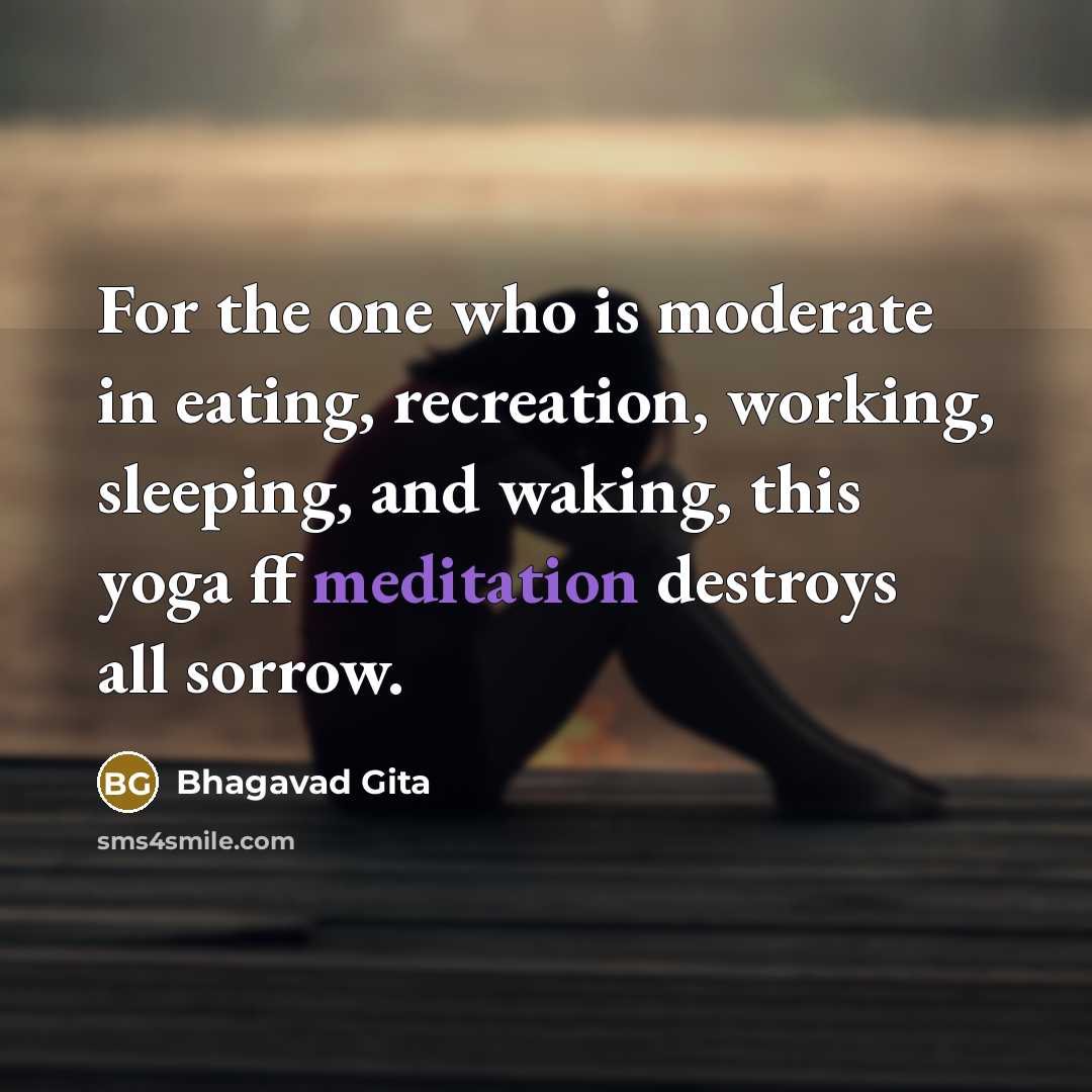 “For the one who is moderate in eating, recreation, working,…” quote by Bhagavad Gita