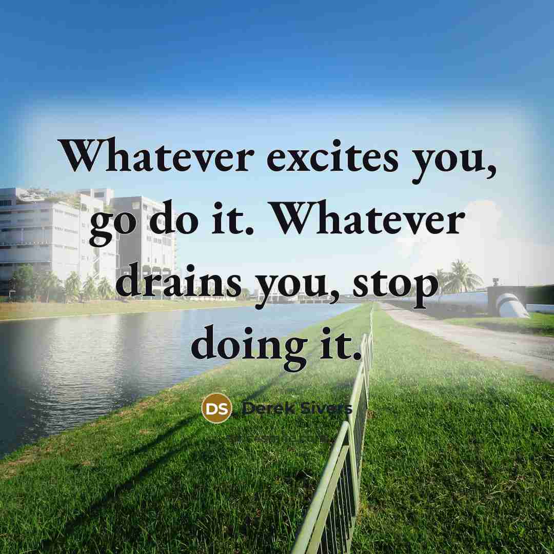 “Whatever excites you, go do it. Whatever drains you, stop doing it.” quote by Derek Sivers