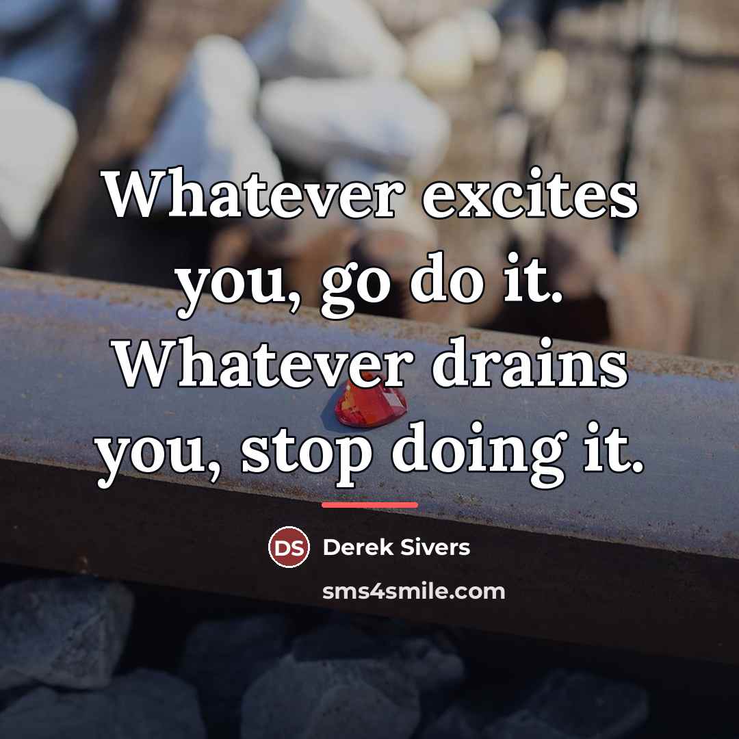 “Whatever excites you, go do it. Whatever drains you, stop…” quote by Derek Sivers