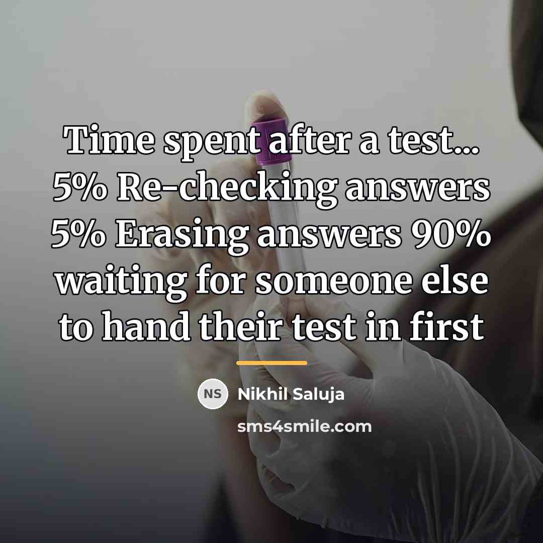 “Time spent after a test... 5% Re-checking answers 5% Erasing…” quote by Nikhil Saluja