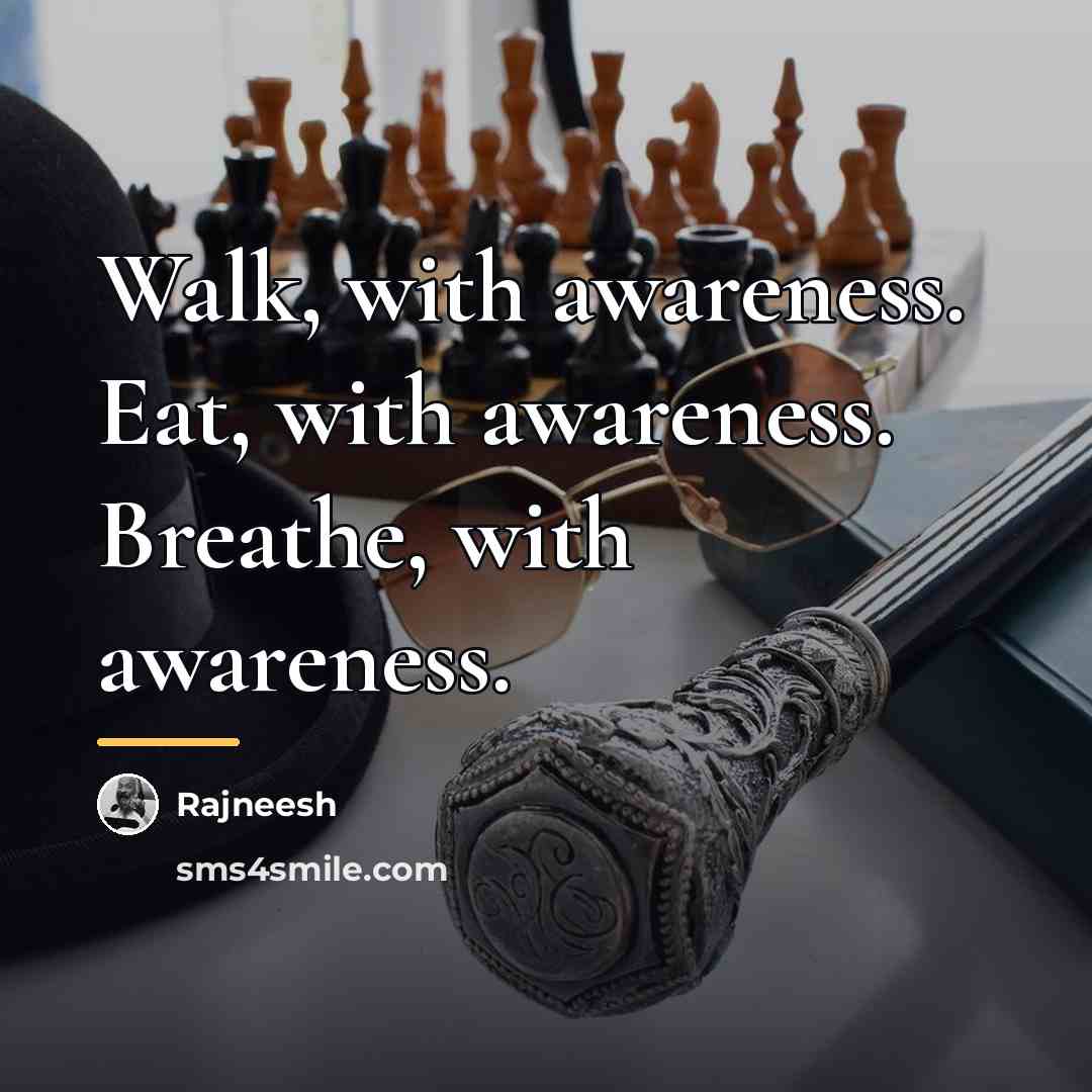 “Walk, with awareness. Eat, with awareness. Breathe, with awareness.…” quote by Rajneesh