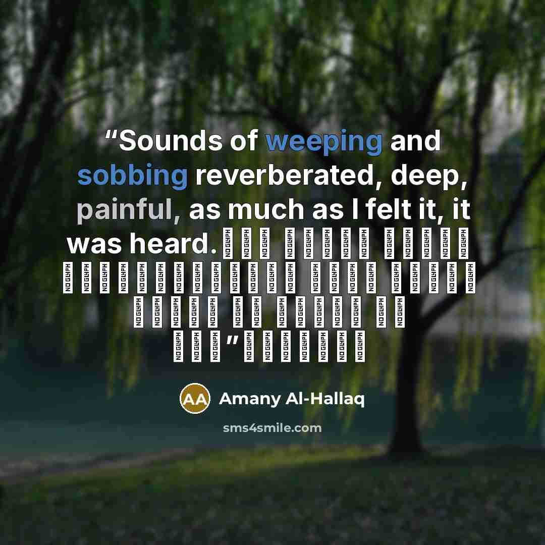 “Sounds of weeping and sobbing reverberated, deep, painful, as much as I felt it, it was heard. صوت بكائي ترددت أصداؤه بإنتحاب عميق ومؤلم ، بقدر ما أحسست به كان مسموعاً” quote by Amany Al-Hallaq