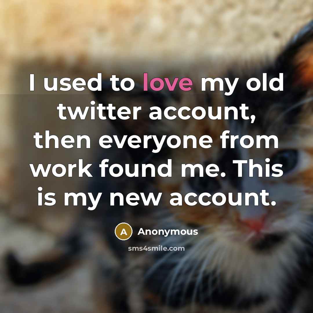 “I used to love my old twitter account, then everyone from work found me. This is my new account.” quote by Anonymous