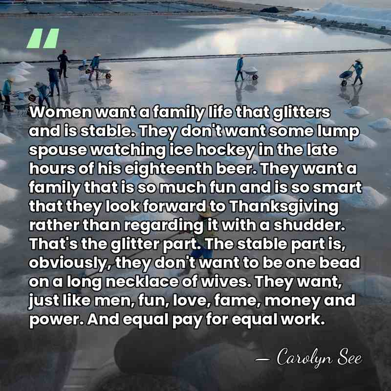 Women want a family life that glitters and is stable. They don't&hellip; - Carolyn See