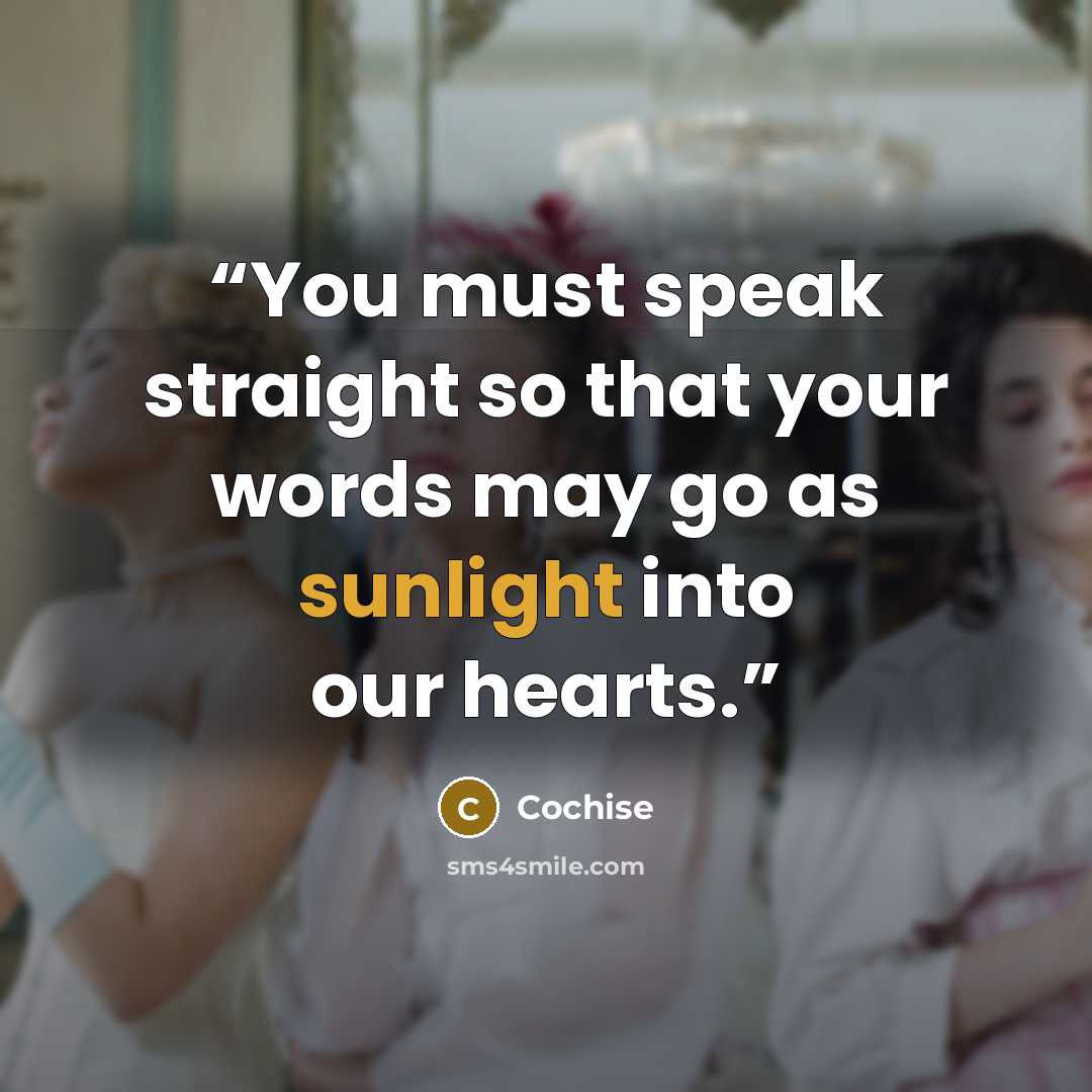 “You must speak straight so that your words may go as sunlight into our hearts.” quote by Cochise