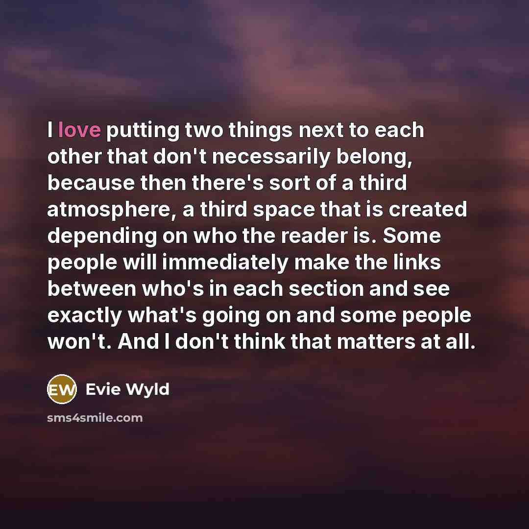 “I love putting two things next to each other that…” quote by Evie Wyld