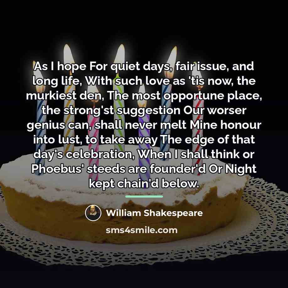 “As I hope For quiet days, fair issue, and long…” quote by William Shakespeare