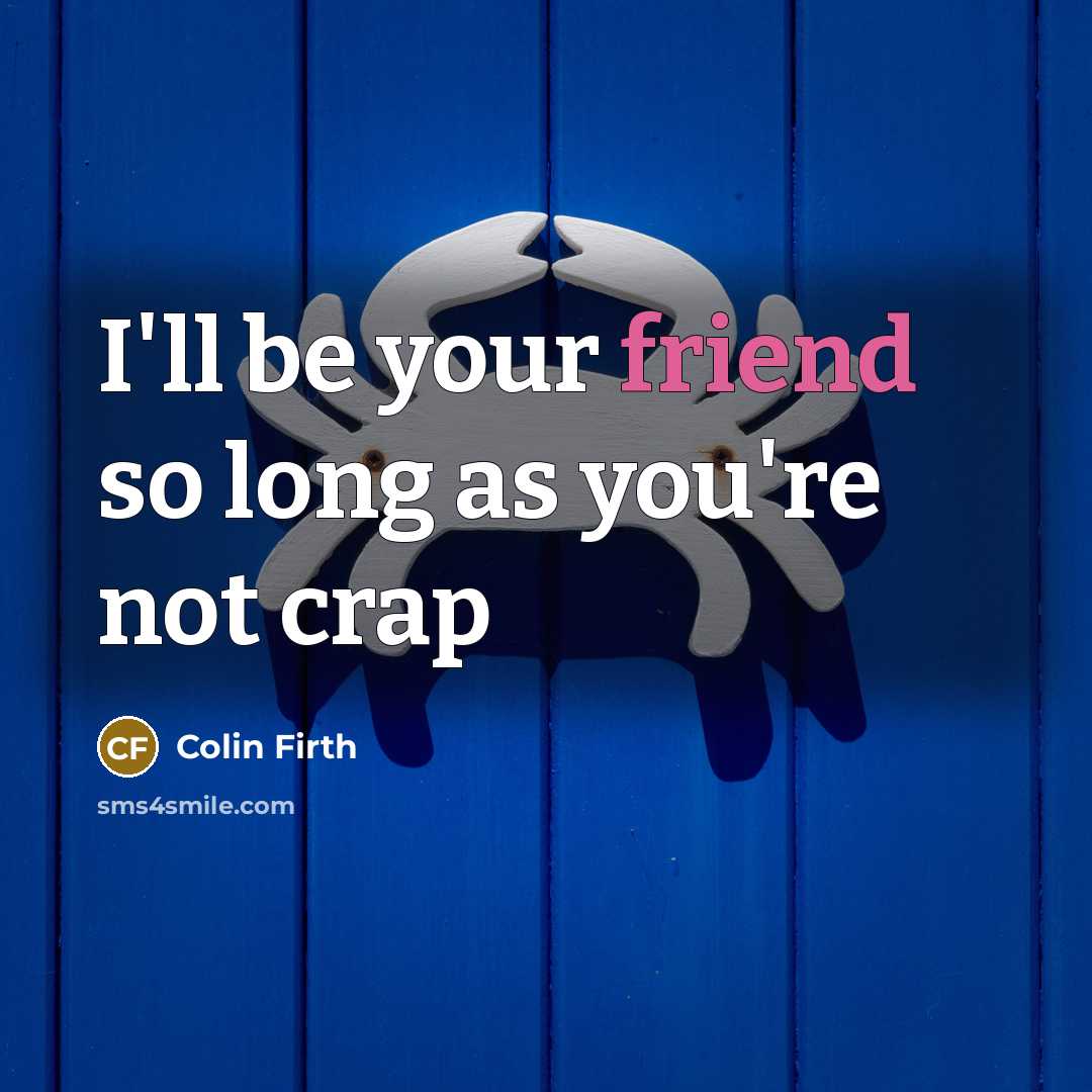 “I'll be your friend so long as you're not crap…” quote by Colin Firth