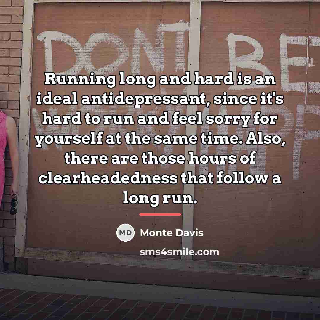“Running long and hard is an ideal antidepressant, since it's…” quote by Monte Davis