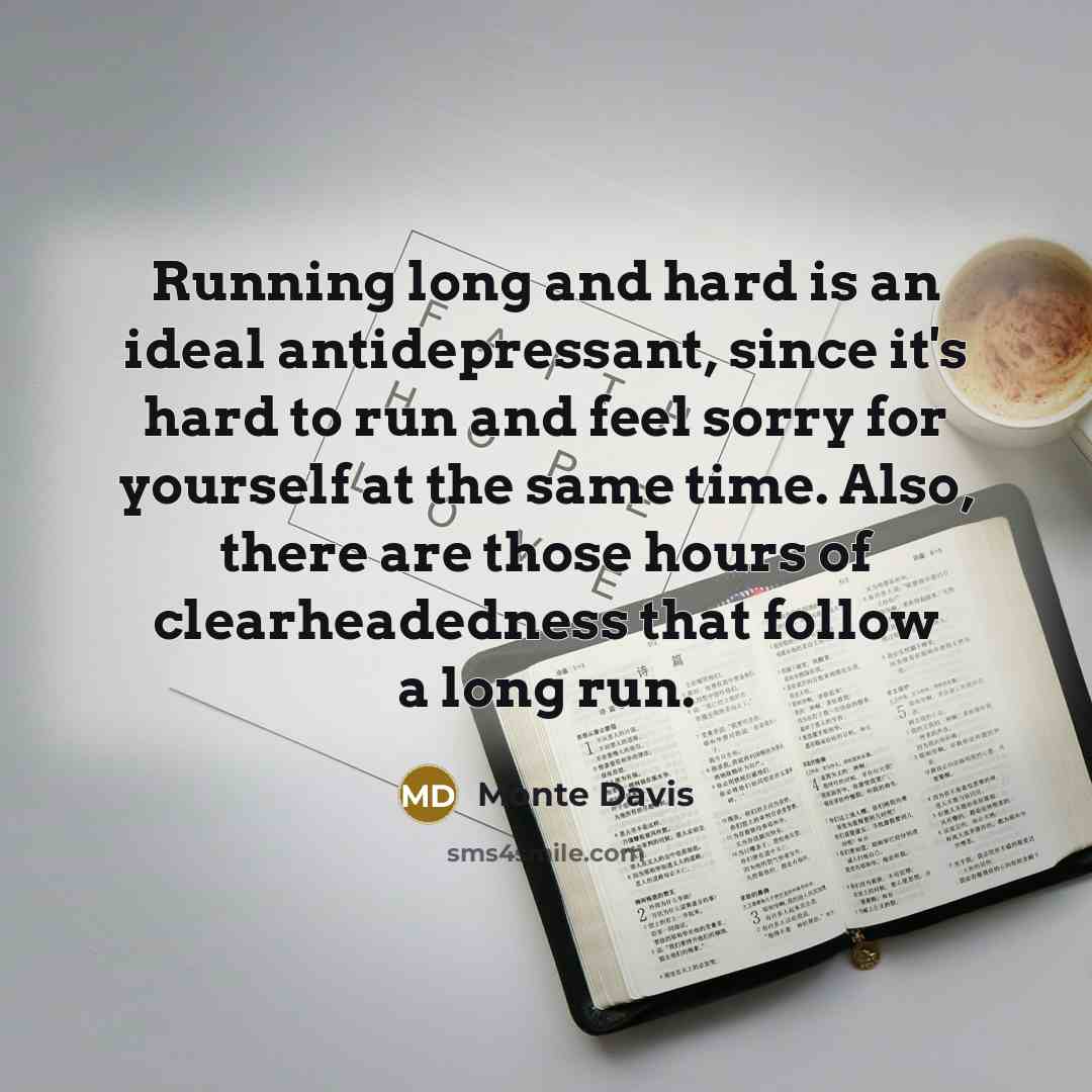 “Running long and hard is an ideal antidepressant, since it's hard to run and feel sorry for yourself at the same time. Also, there are those hours of clearheadedness that follow a long run.” quote by Monte Davis