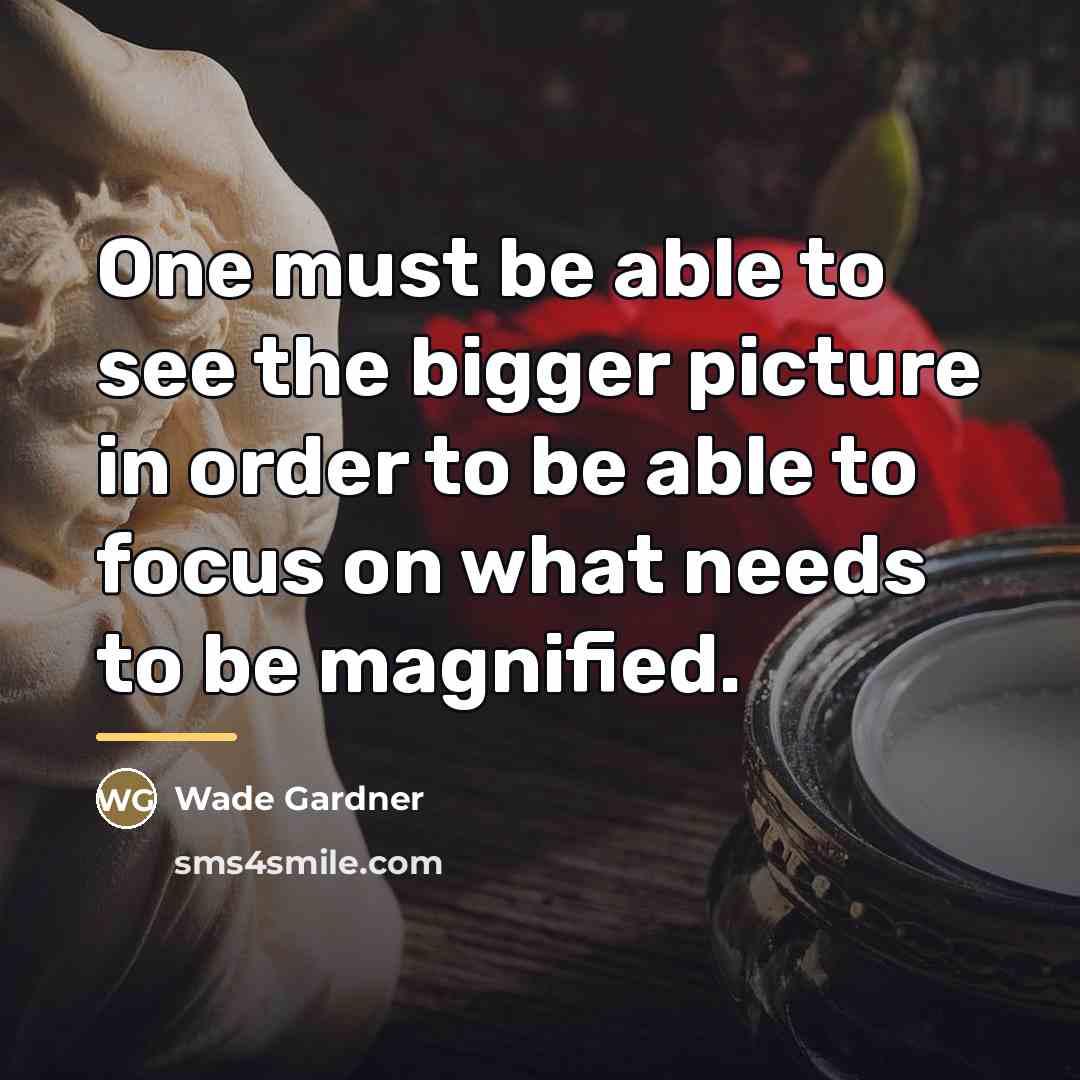 “One must be able to see the bigger picture in…” quote by Wade Gardner