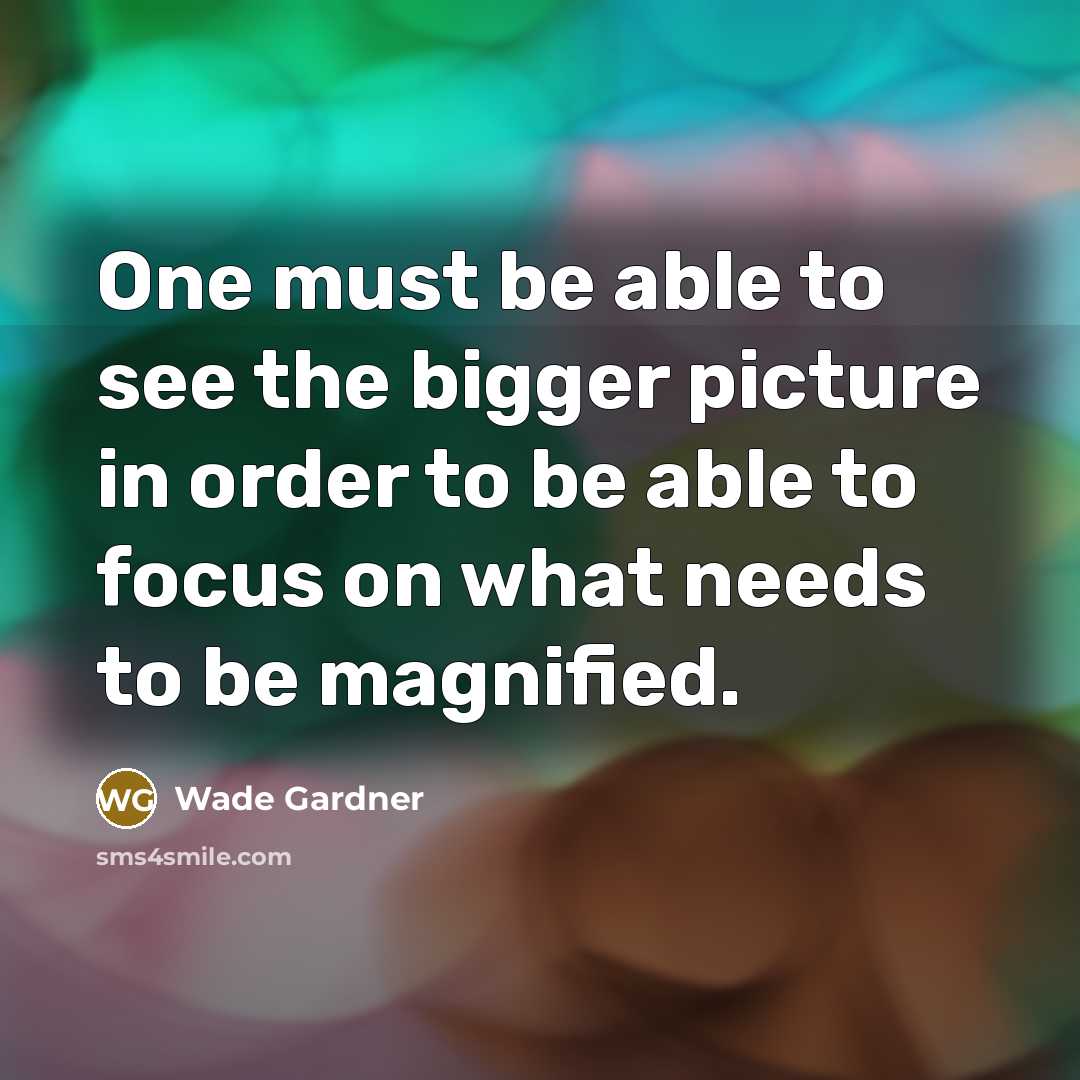 “One must be able to see the bigger picture in order to be able to focus on what needs to be magnified.” quote by Wade Gardner