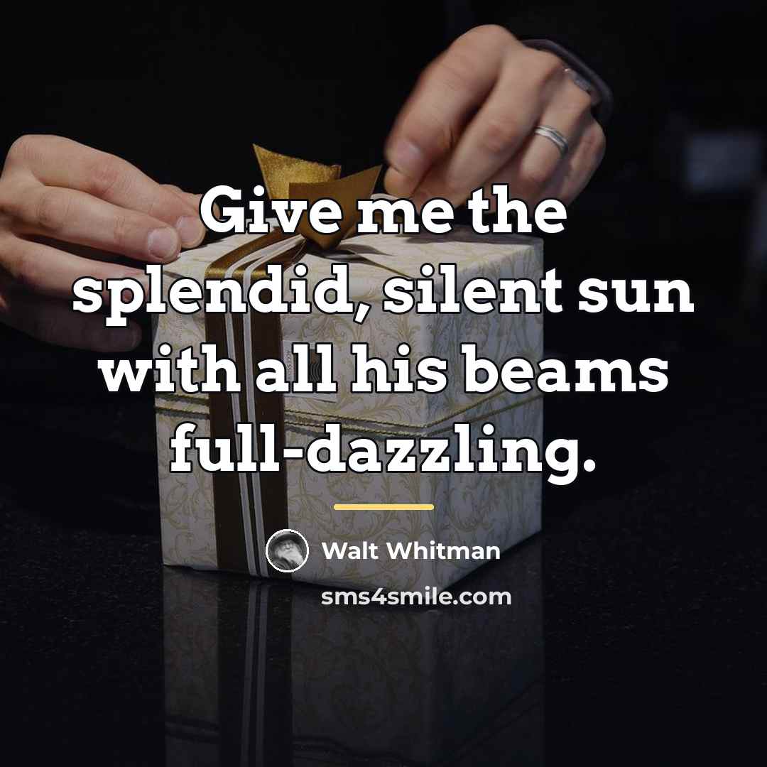 “Give me the splendid, silent sun with all his beams…” quote by Walt Whitman