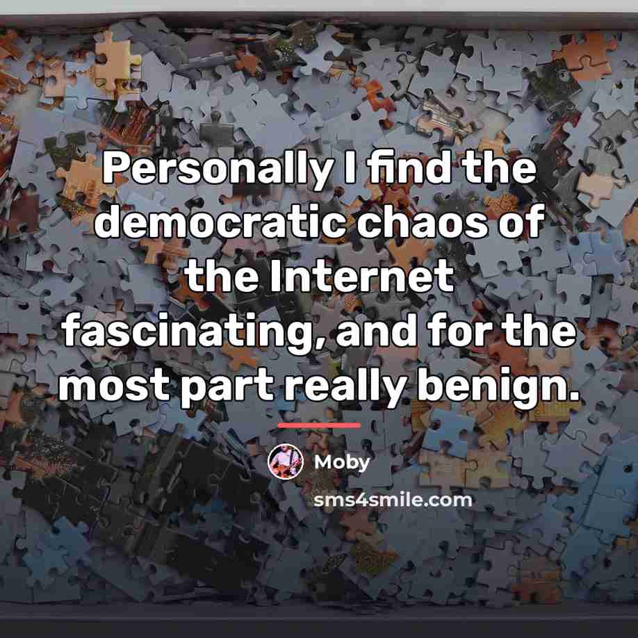 “Personally I find the democratic chaos of the Internet fascinating,…” quote by Moby