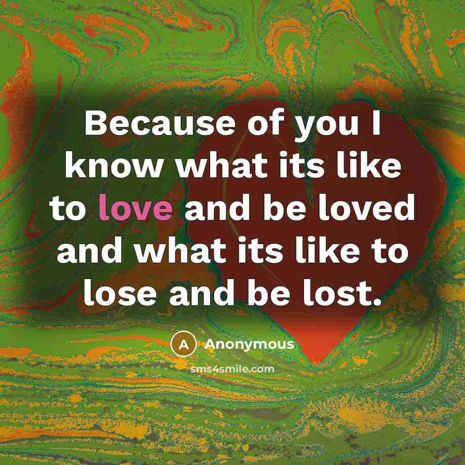 “Because of you I know what its like to love…” quote by Anonymous