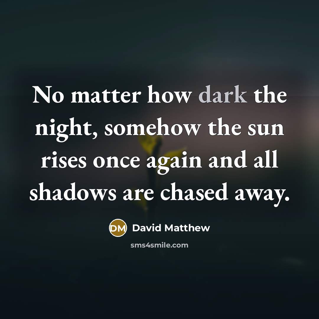 “No matter how dark the night, somehow the sun rises once again and all shadows are chased away.” quote by David Matthew