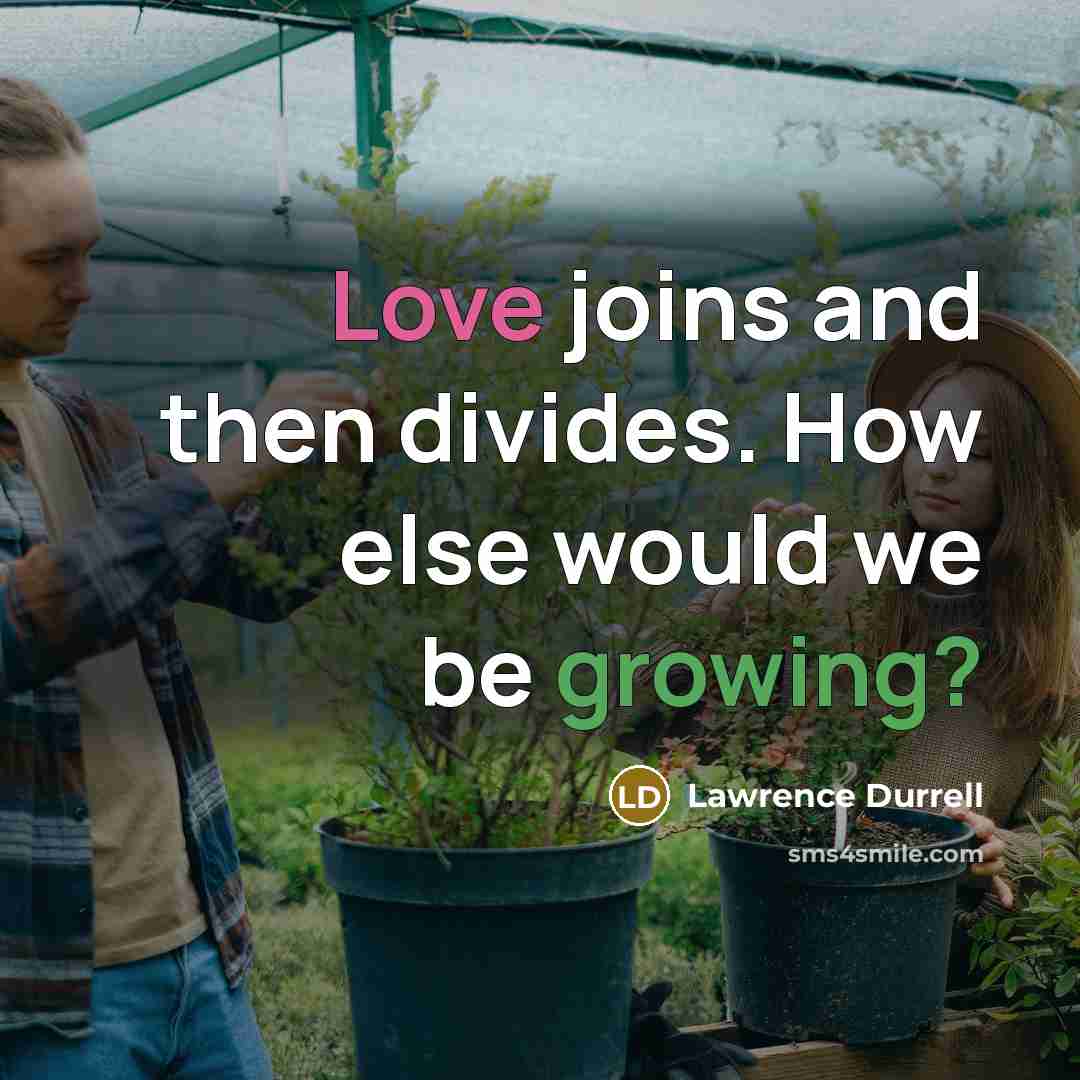 “Love joins and then divides. How else would we be…” quote by Lawrence Durrell