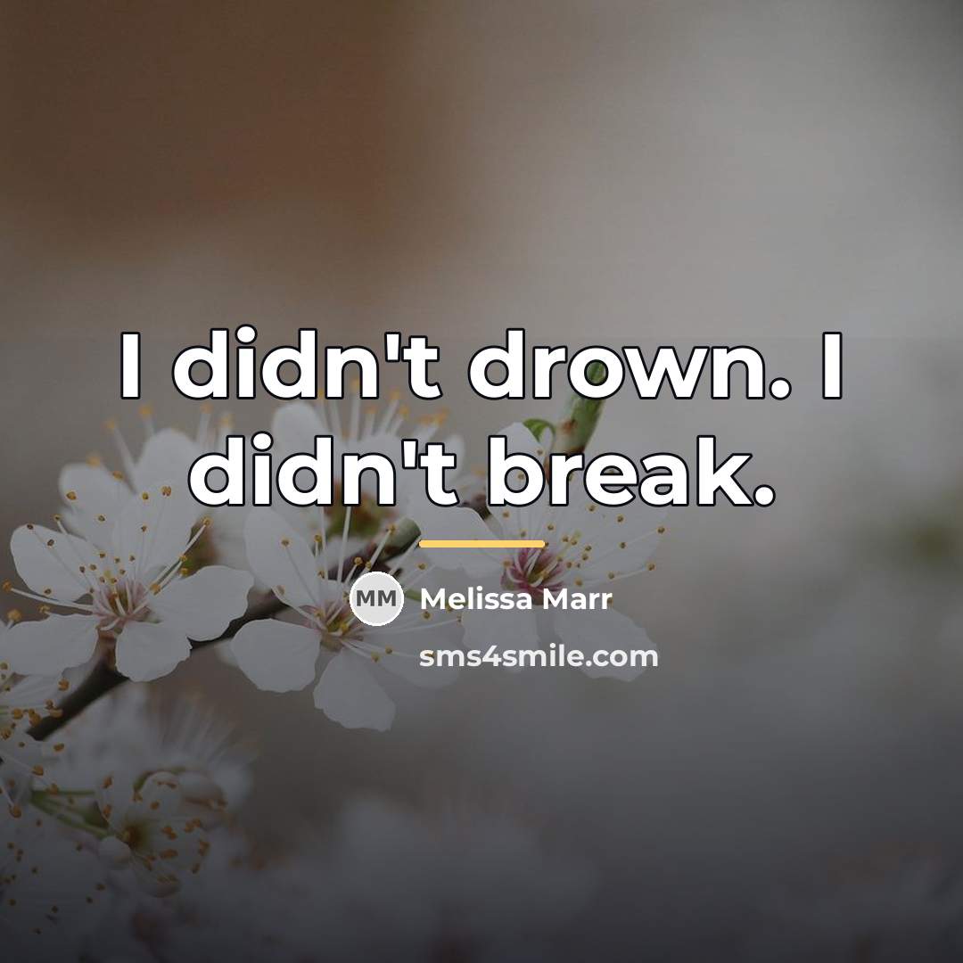 “I didn't drown. I didn't break.…” quote by Melissa Marr