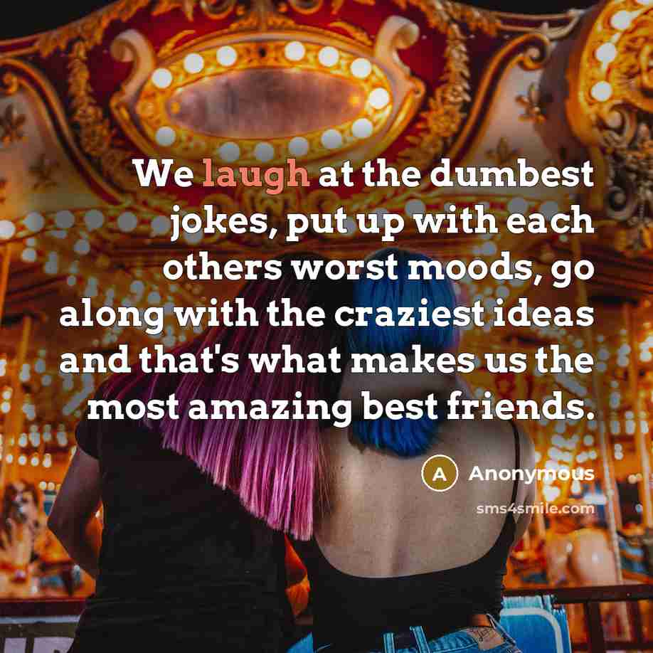 “We laugh at the dumbest jokes, put up with each…” quote by Anonymous