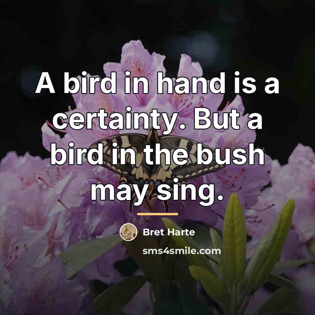 “A bird in hand is a certainty. But a bird…” quote by Bret Harte