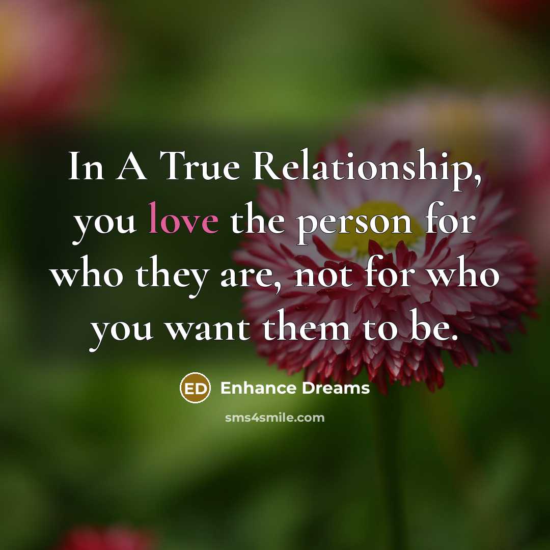 “In A True Relationship, you love the person for who…” quote by Enhance Dreams