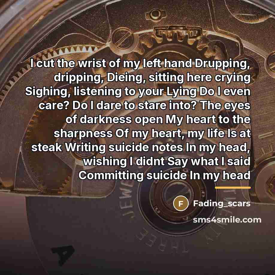“I cut the wrist of my left hand Drupping, dripping,…” quote by Fading_scars