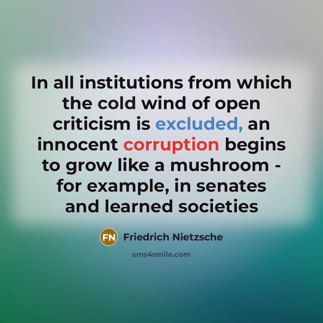“In all institutions from which the cold wind of open…” quote by Friedrich Nietzsche