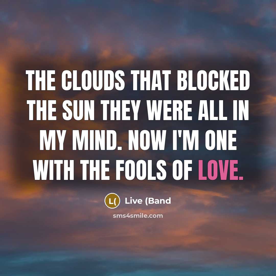 “The clouds that blocked the sun they were all in my mind. Now I'm one with the fools of love.” quote by Live (Band