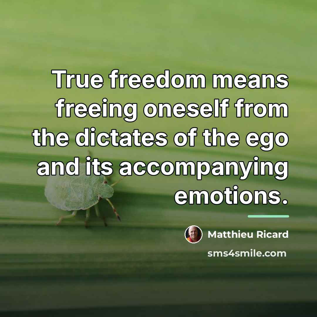 “True freedom means freeing oneself from the dictates of the…” quote by Matthieu Ricard