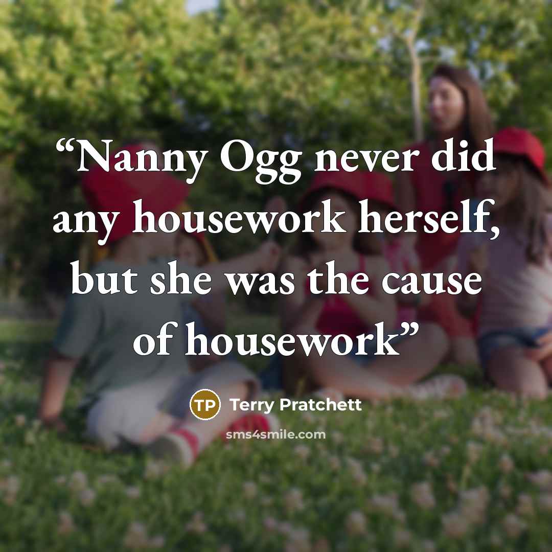 “Nanny Ogg never did any housework herself, but she was the cause of housework” quote by Terry Pratchett