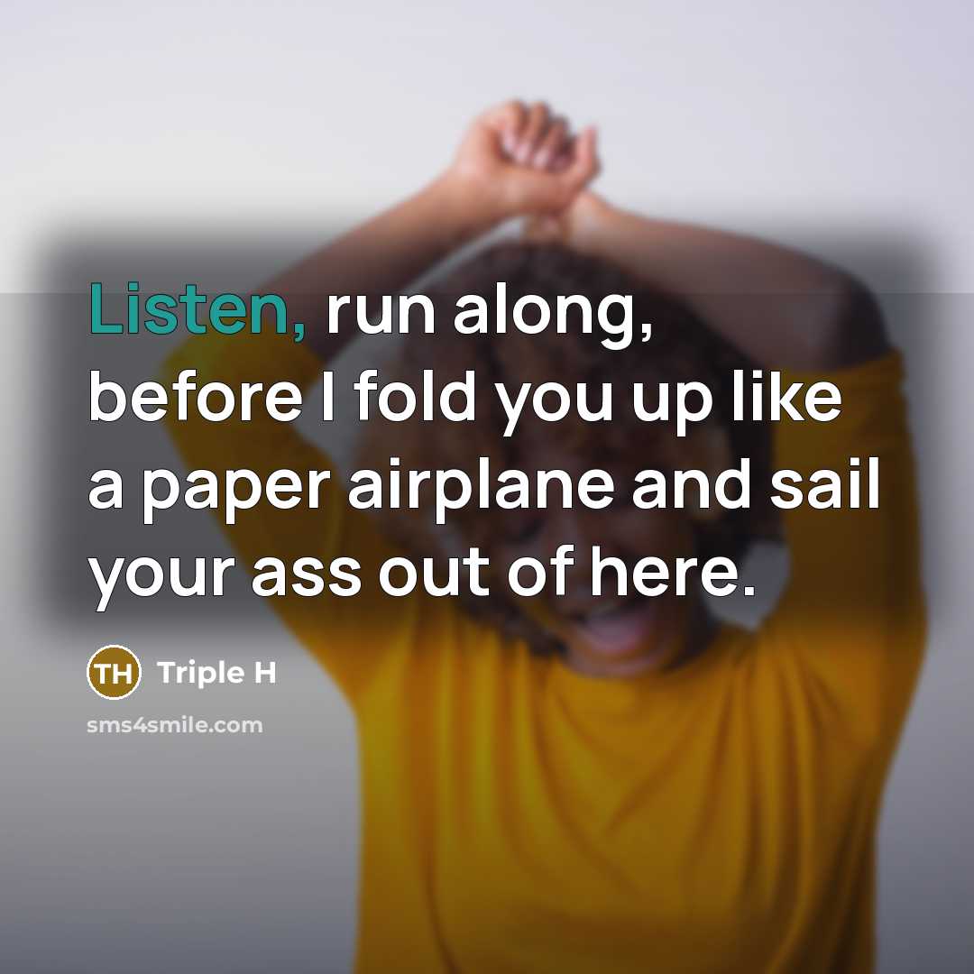“Listen, run along, before I fold you up like a…” quote by Triple H