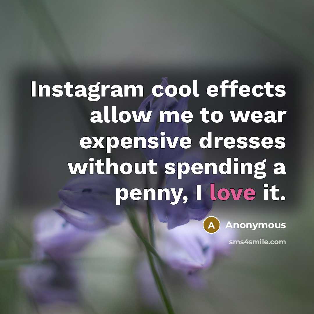 “Instagram cool effects allow me to wear expensive dresses without…” quote by Anonymous