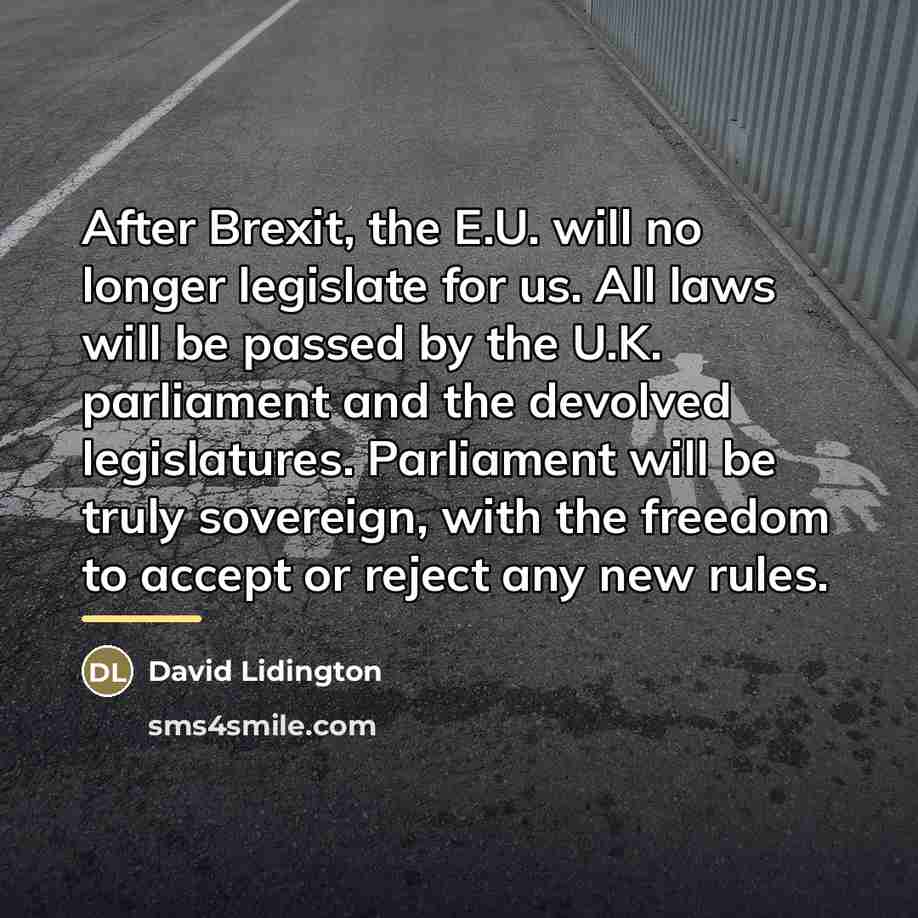 “After Brexit, the E.U. will no longer legislate for us.…” quote by David Lidington