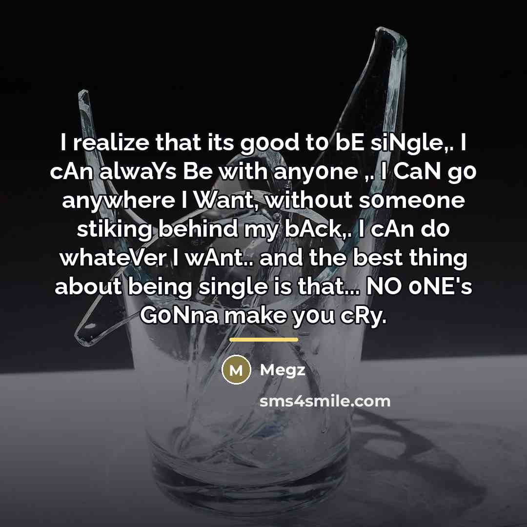 “I realize that its g0od t0 bE siNgle,. I cAn…” quote by Megz