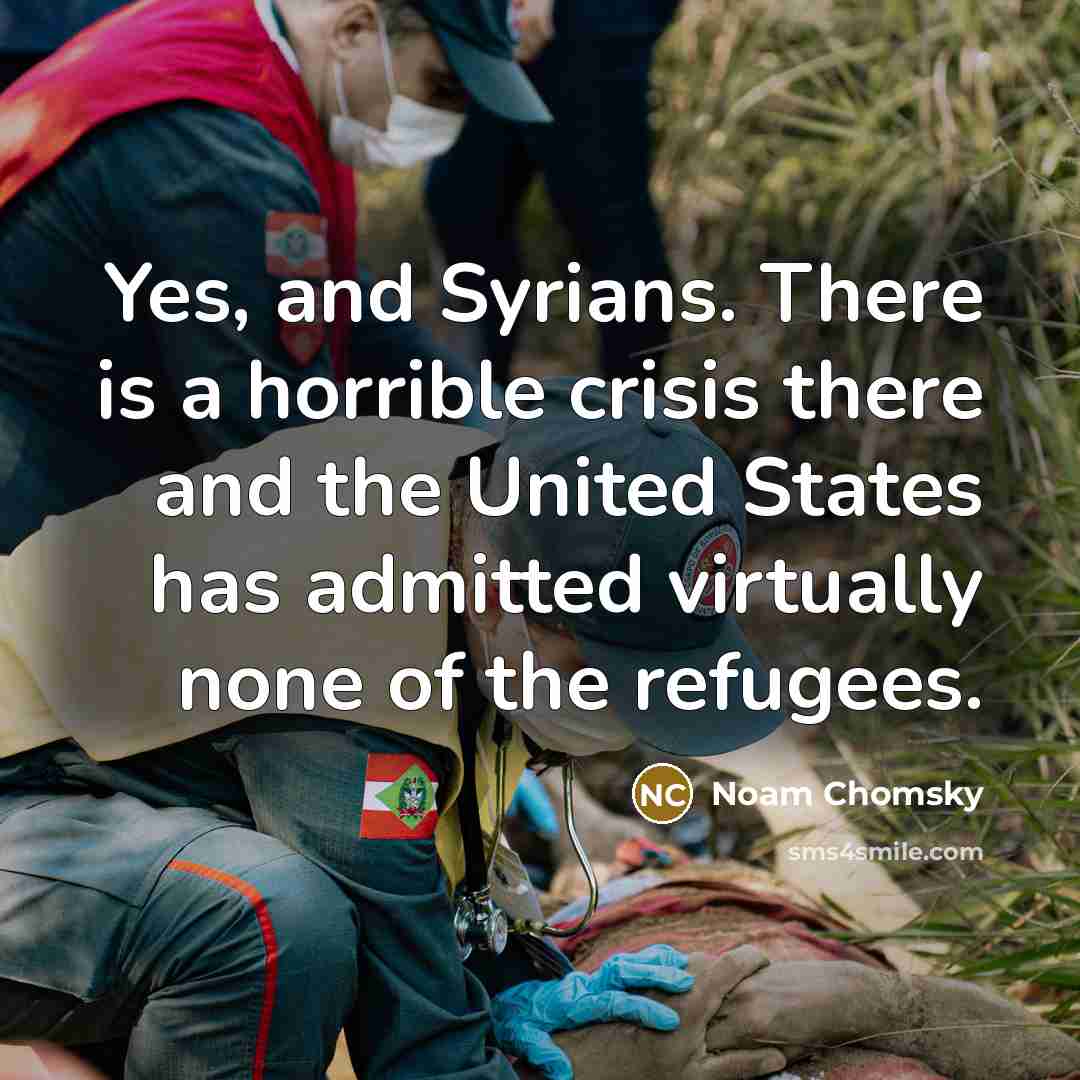 “Yes, and Syrians. There is a horrible crisis there and…” quote by Noam Chomsky