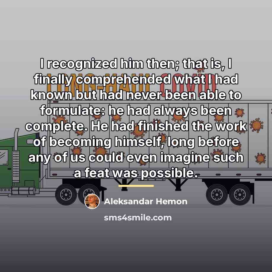 “I recognized him then; that is, I finally comprehended what…” quote by Aleksandar Hemon