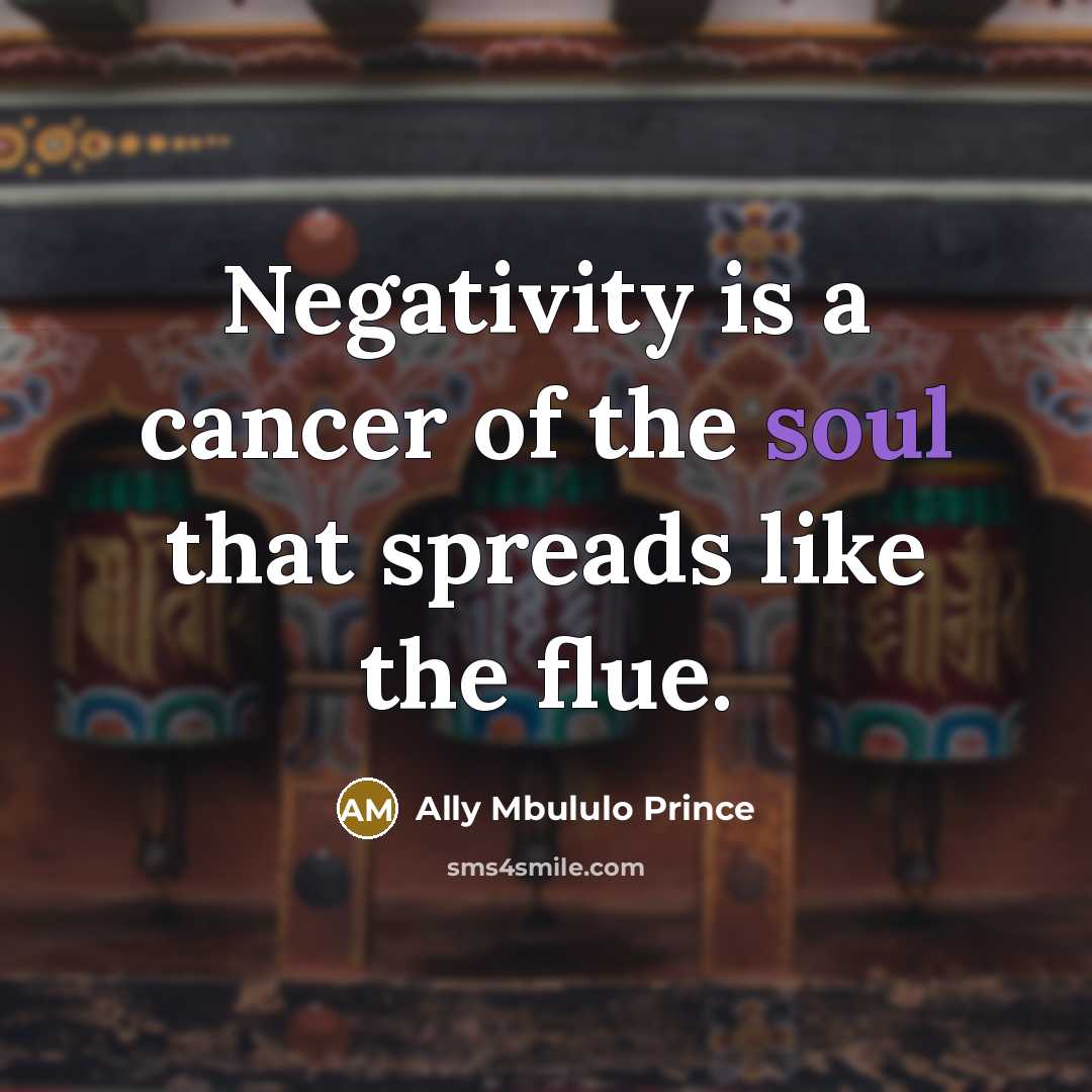 “Negativity is a cancer of the soul that spreads like the flue.” quote by Ally Mbululo Prince