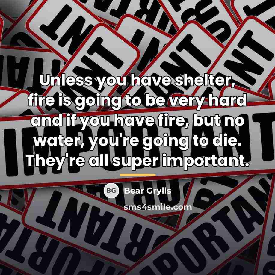 “Unless you have shelter, fire is going to be very…” quote by Bear Grylls