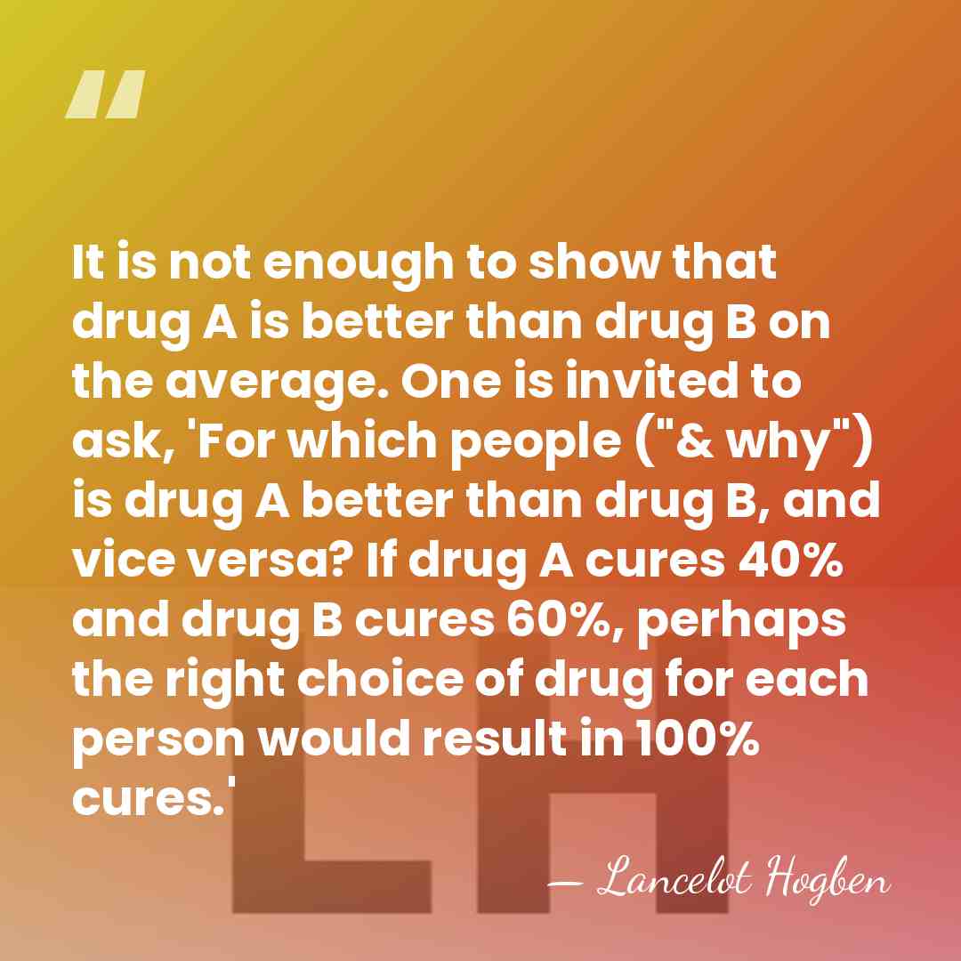 It is not enough to show that drug A is better than&hellip; - Lancelot Hogben