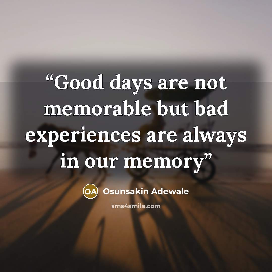 “Good days are not memorable but bad experiences are always in our memory” quote by Osunsakin Adewale