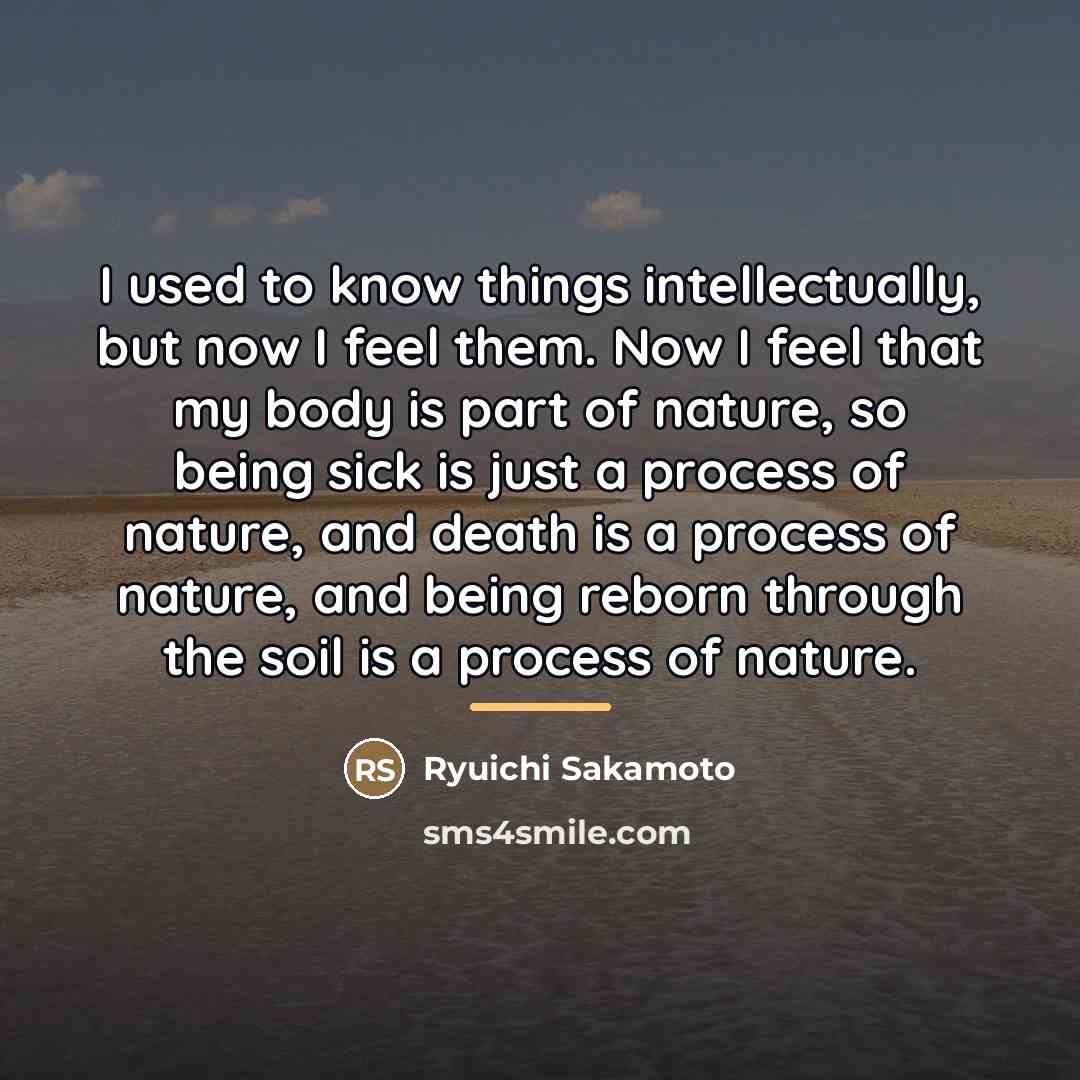 “I used to know things intellectually, but now I feel…” quote by Ryuichi Sakamoto