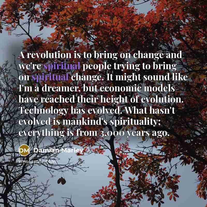 “A revolution is to bring on change and we're spiritual…” quote by Damian Marley