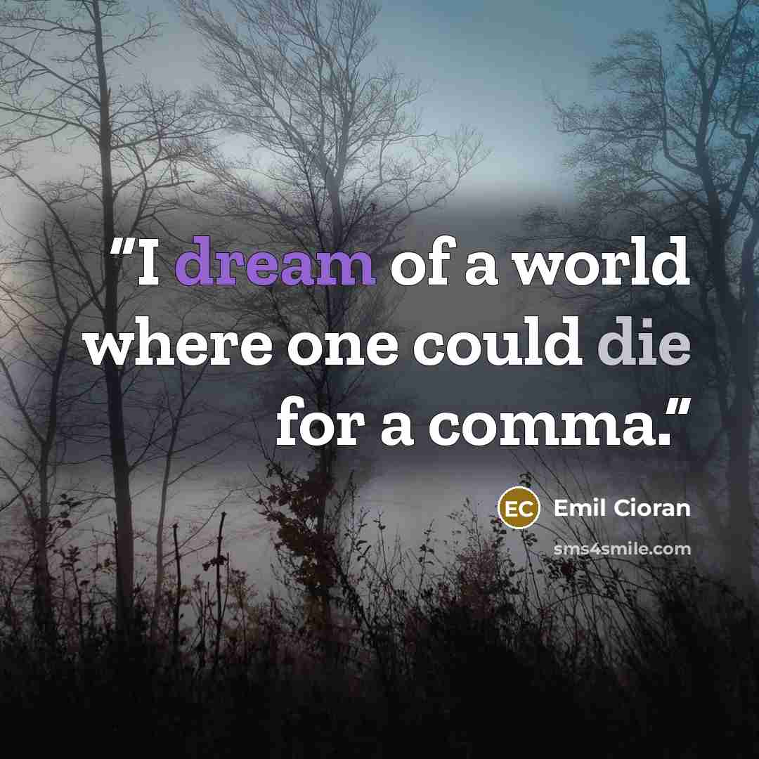 “I dream of a world where one could die for a comma.” quote by Emil Cioran