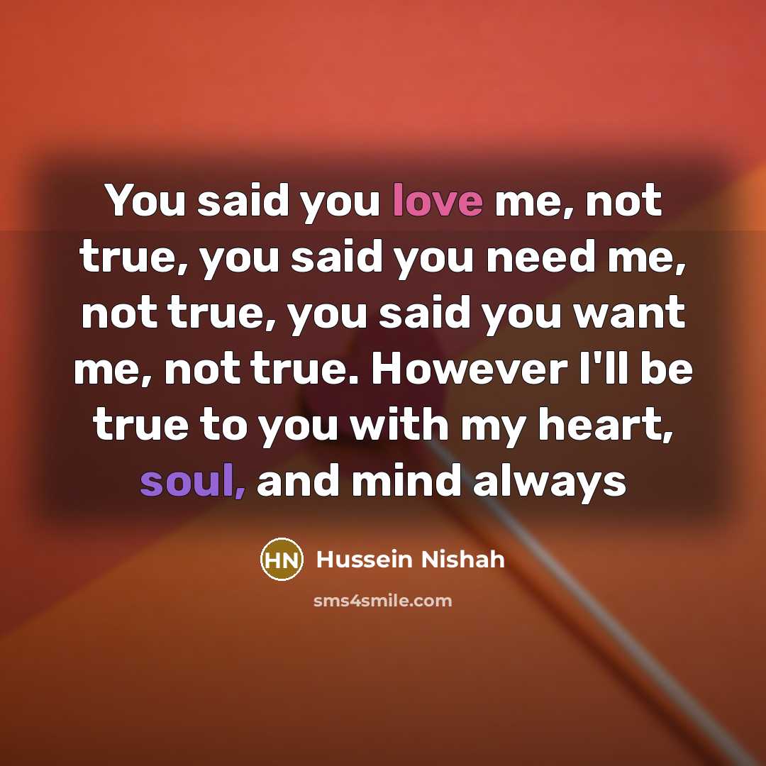 “You said you love me, not true, you said you…” quote by Hussein Nishah